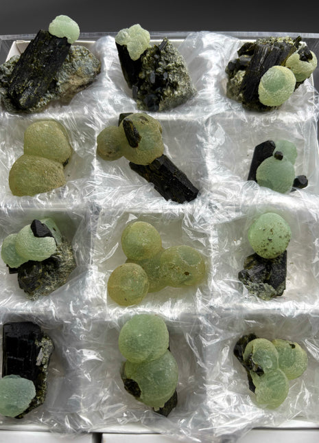 12 Pieces ! High Grade Apple Green Prehnite with Epidote Lot - From Mali