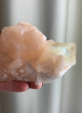 Green Apophyllite with Pink Stilbite Flower