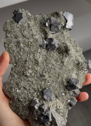 Rare Cubic Galena with Green Chlorite Quartz Both-sided PM1290