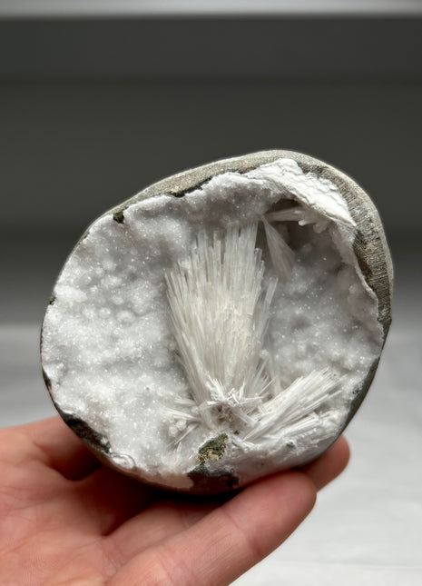 Scolecite Flower Geode with Druzy Quartz