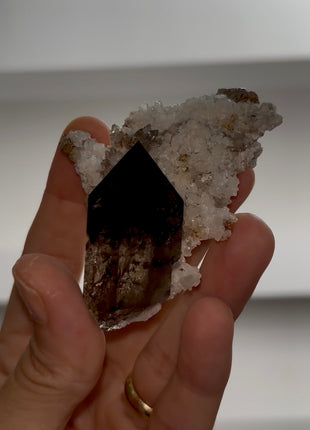 Smoky Quartz with White Heulandite from Mont Blanc PM1127