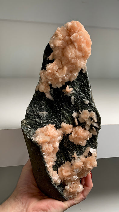 Wow !! Orange Stilbite with Black Chalcedony Geode