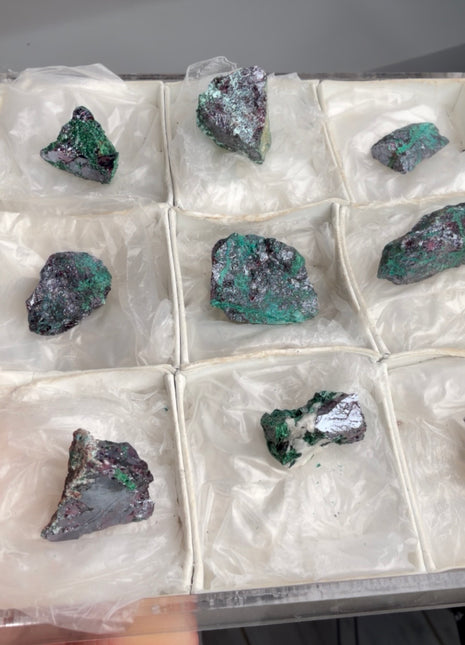 9 Pieces ! Red Cuprite with Fibrous Green Malachite Lot
