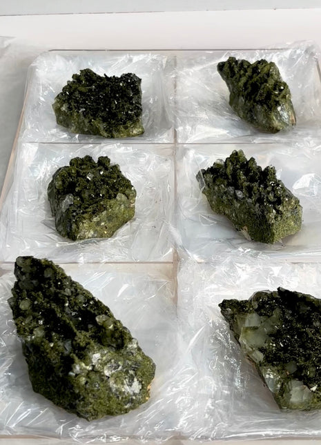 6 Pieces ! Very High Grade Forest Epidote with Quartz Lot