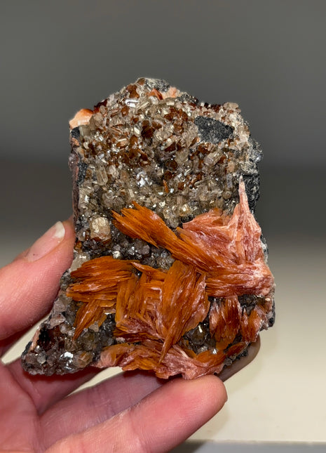 Orange Barite Flowers with Cerussite and Galena