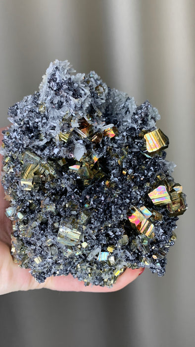 Incredible ! Rainbow Pyrite with Sphalerite, Quartz - Borieva mine, Rhodope Mtns