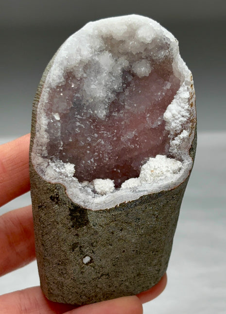 Okenite Snowballs with Red Quartz Geode
