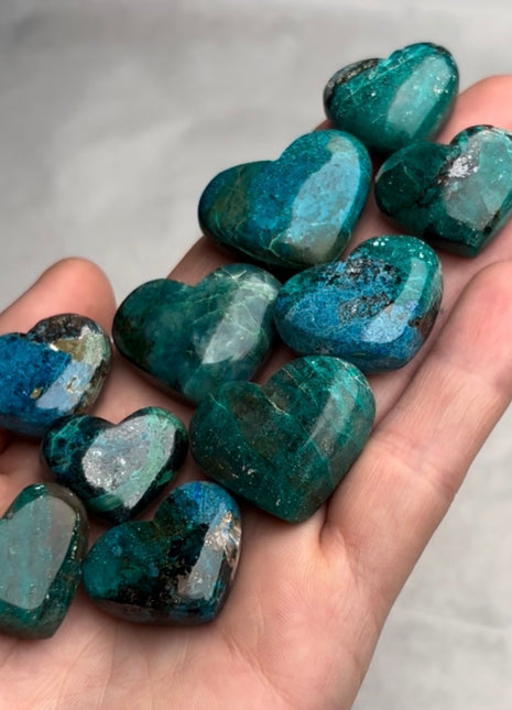 Blue Green Shattuckite Hearts - 10 Piece Lot !