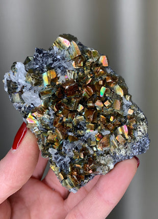 Rainbow Pyrite with Quartz, Sphalerite - Borieva mine, Rhodope Mtns