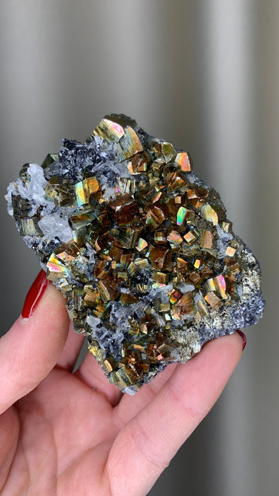 Rainbow Pyrite with Quartz, Sphalerite - Borieva mine, Rhodope Mtns