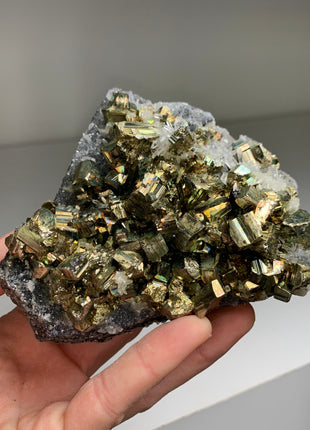 Rainbow Pyrite with Quartz - Borieva mine, Rhodope Mtns