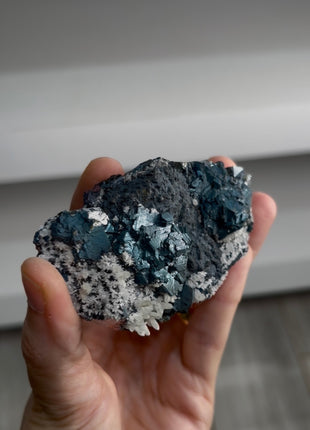 Metallic Blue Sphalerite with Quartz Specimen