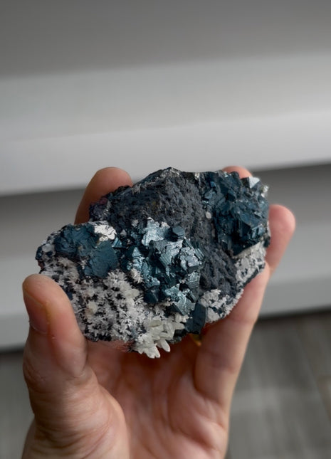 Metallic Blue Sphalerite with Quartz Specimen
