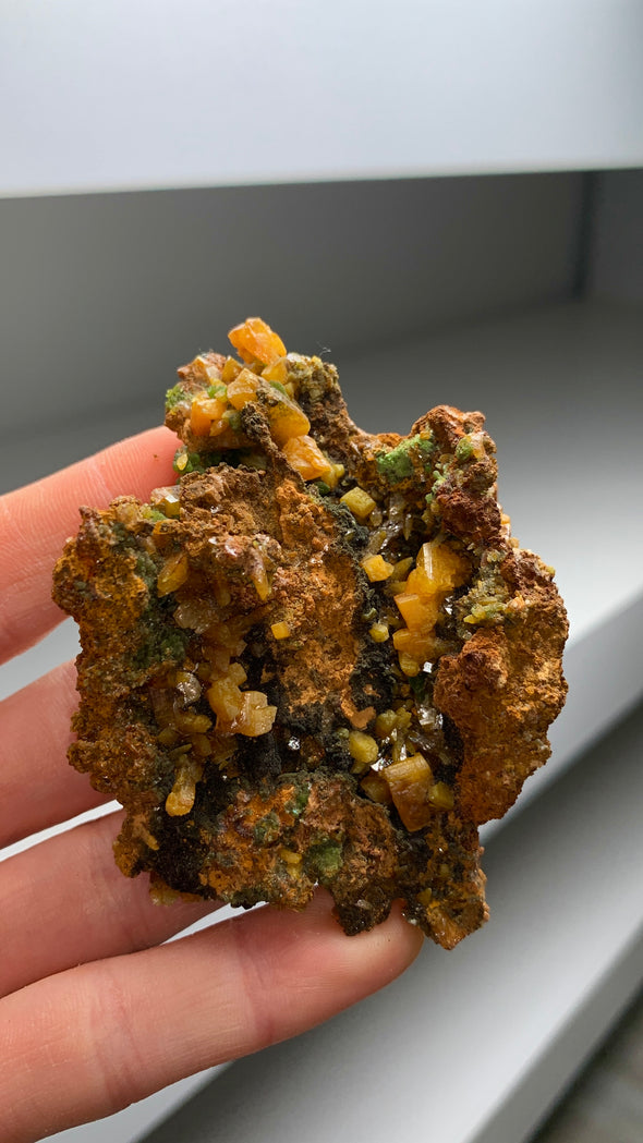 Orange Wulfenite with Rich Green Mimetite from Ojuela mine - 4 Piece Lot !