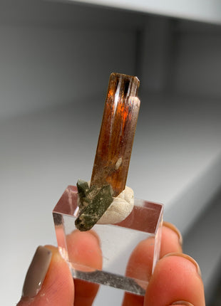 Rare ! Red Brookite with Green Chlorite Quartz