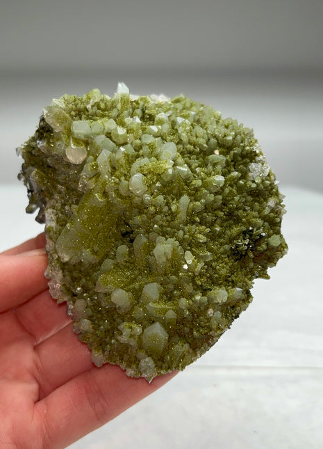 Rare ! Druzy Green Epidote with Quartz