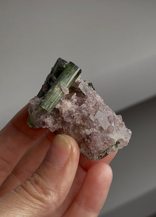 Green Tourmaline with Lepidolite and Quartz from Cruzerio, Brazil