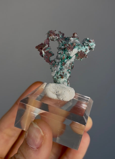 Native Copper with White Calcite and Green Malachite