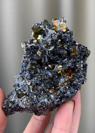 Rainbow Pyrite ! with Lustrous Sphalerite - Borieva mine, Rhodope Mtns