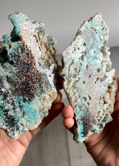 Stunning  ! Blue Chrysocolla with Native Copper and Chalcedony Pair