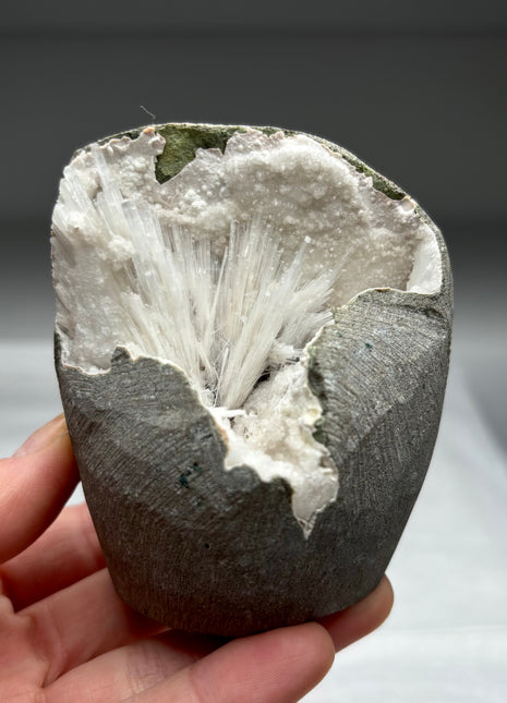 Scolecite Flower Geode with Druzy Quartz