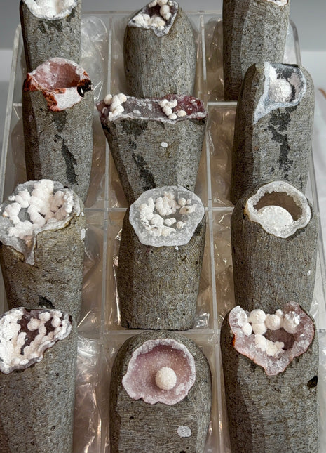 12 Piece Lot ! Okenite Snowballs with Red Quartz Geodes