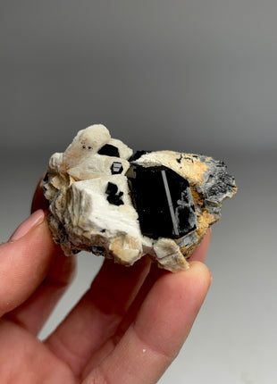 Black Tourmaline with Feldspar, Hyalite Opal - From Erongo, Namibia