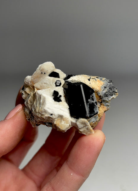 Black Tourmaline with Feldspar, Hyalite Opal - From Erongo, Namibia