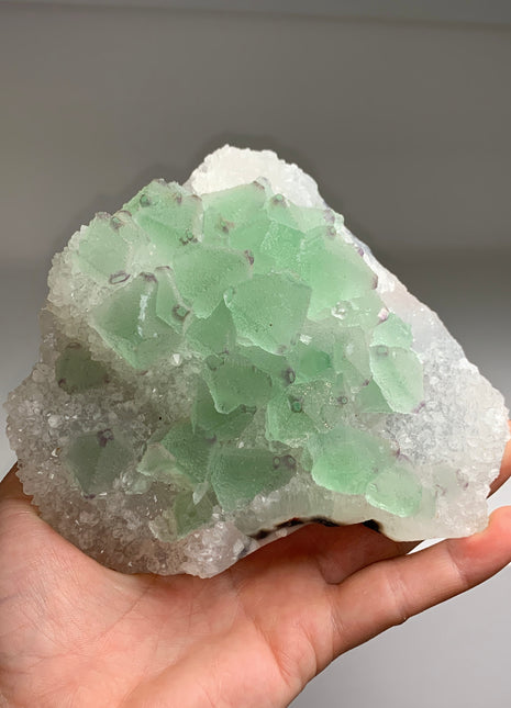 Icy Green Octahedral Fluorite with Quartz # PM0146
