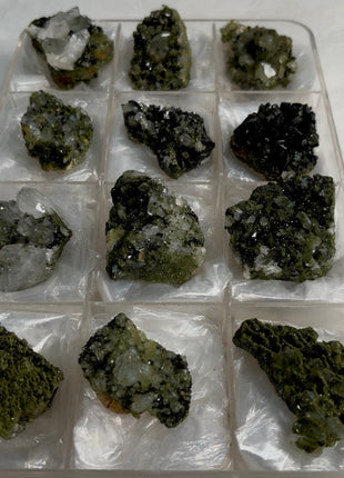 12 Pieces ! Forest Green Epidote with Quartz Lot