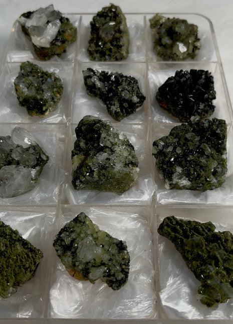 12 Pieces ! Forest Green Epidote with Quartz Lot