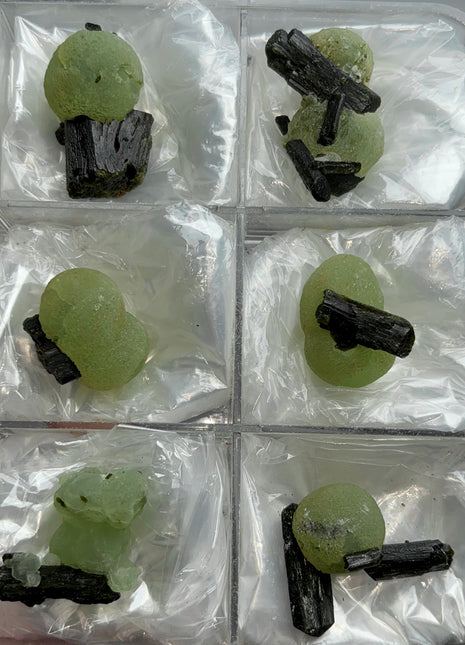 6 Pieces ! High Grade Apple Green Prehnite with Epidote Lot - From Mali