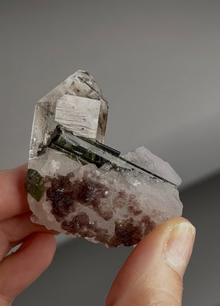 Green Tourmaline with Smoky Quartz and Albite from Cruzerio, Brazil