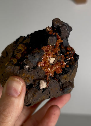 Unusual ! Red Vanadinite with Silky Black Coronadite