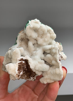 Druzy Snow Chalcedony after Green Malachite - Kalume, Congo