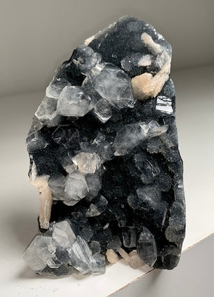 Druzy Black Chalcedony Geode with Apophyllite and Stilbite