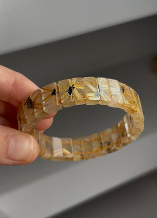 Golden Star Burst Rutiliated Quartz Hematite Bangle