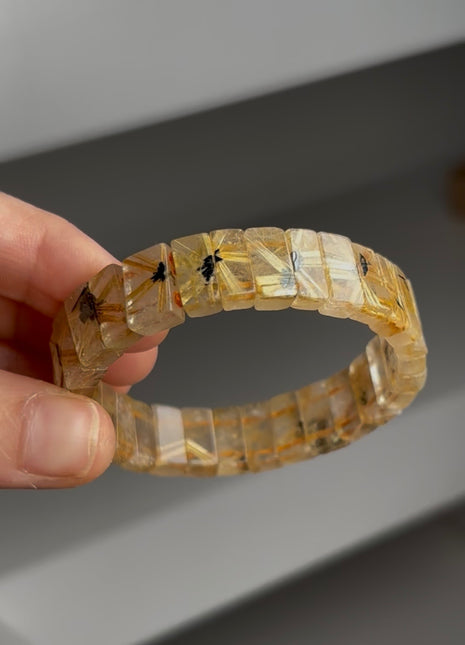 Golden Star Burst Rutiliated Quartz Hematite Bangle