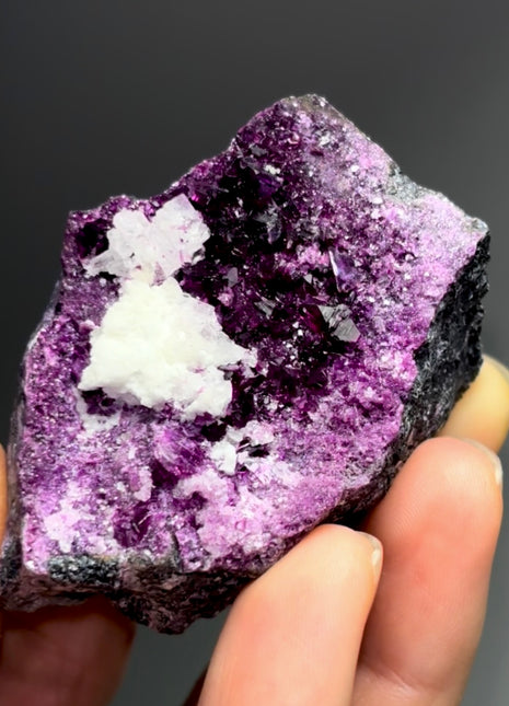 Purple Red Kammererite with Calcite Specimen
