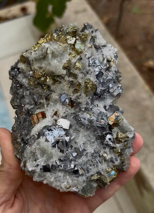 New ! Pyrite with Silvery Galena and Quartz