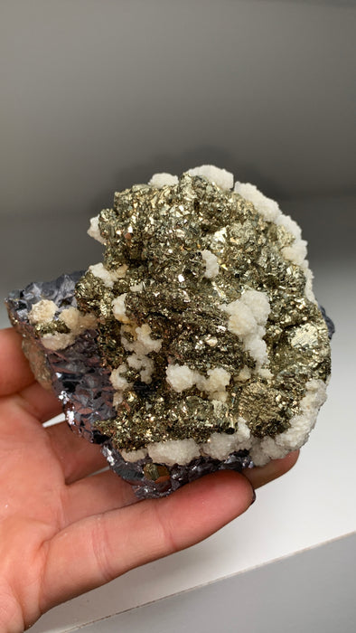 Pyrite with Twinned Galena, Calcite Snowballs - From Trepca Mine, Kosovo *