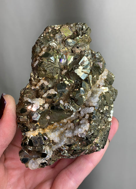 Iridescent Pyrite with Calcite- From Trepca Mine, Kosovo