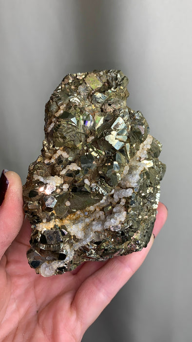 Iridescent Pyrite with Calcite- From Trepca Mine, Kosovo