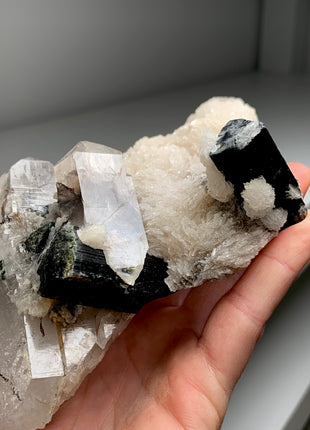 New Arrival ! Black Tourmaline with Quartz and Snow Albite