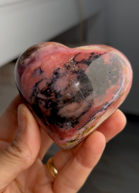 Rare Dendritic Pink Opal Heart