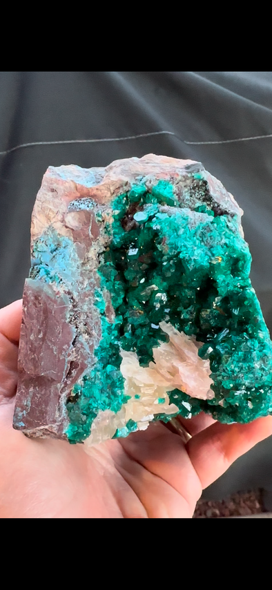 Stunning ! Green Dioptase with Blue Shattuckite, Calcite - From Reneville, Congo