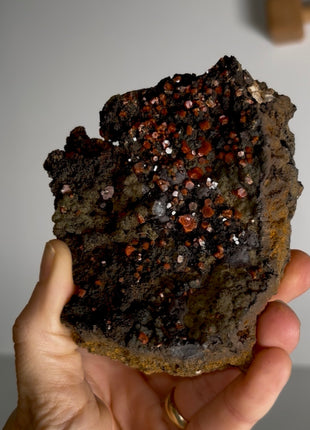 Unusual ! Red Vanadinite with Silky Black Coronadite