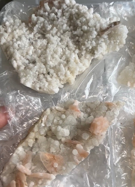 6 Pieces ! Druzy Snow Chalcedony with Pink Stilbite