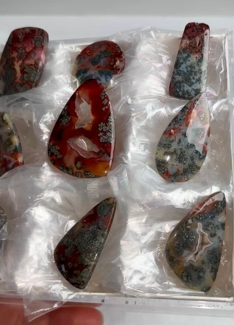 9 Pieces ! Marcasite Flowers with Red Agate Lot