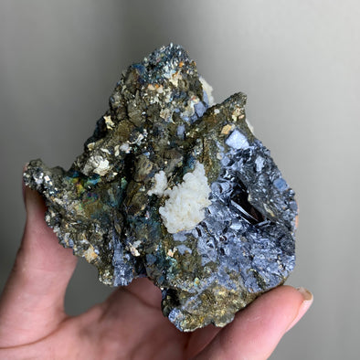 Galena With Iridescent Pyrite and Calcite - From Trepca Mine, Kosovo